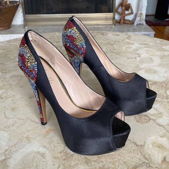 Luella Platform Stiletto Jewelled Peep Toe Party Heels - Picture 5 of 13